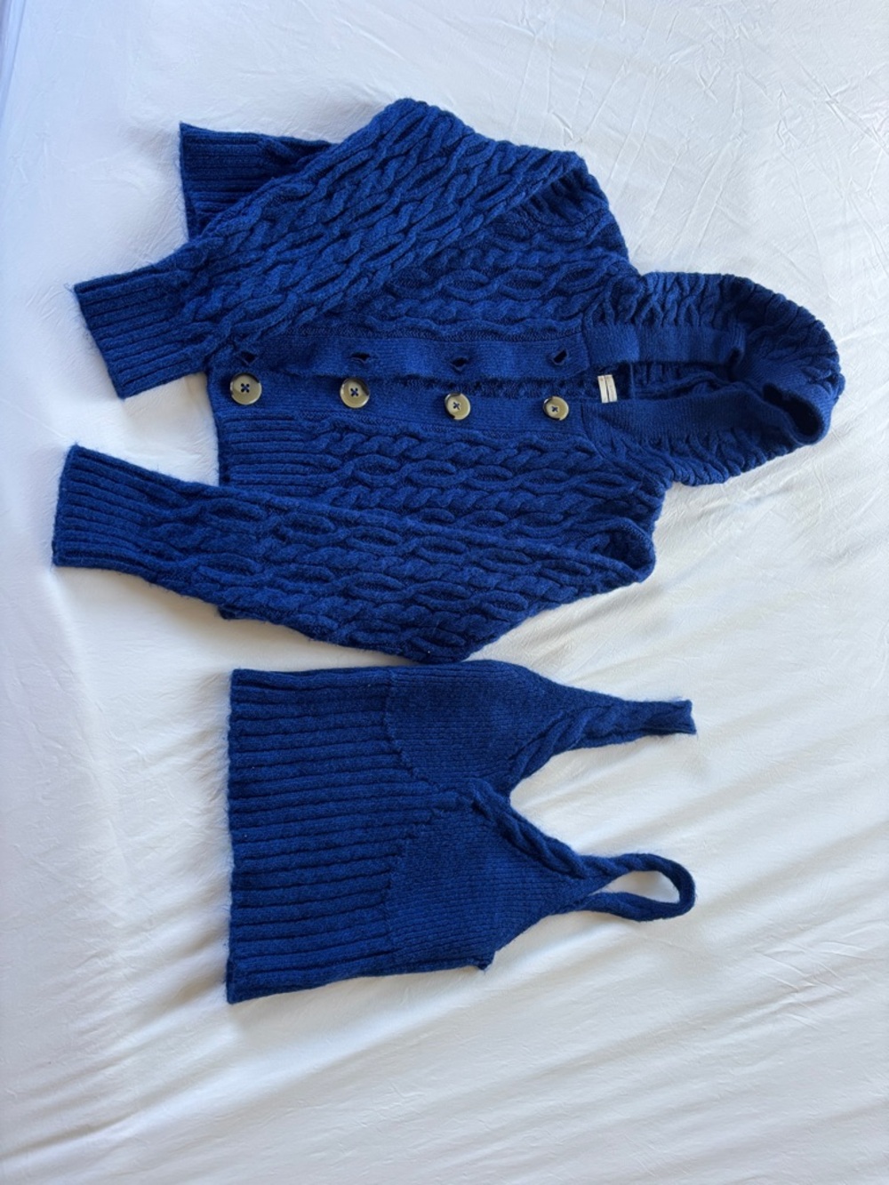Navy Cable Knit Hooded Cardigan + Tank Set
